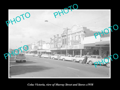 OLD LARGE HISTORIC PHOTO OF COLAC VICTORIA, VIEW OF MURRAY St & STORES c1958