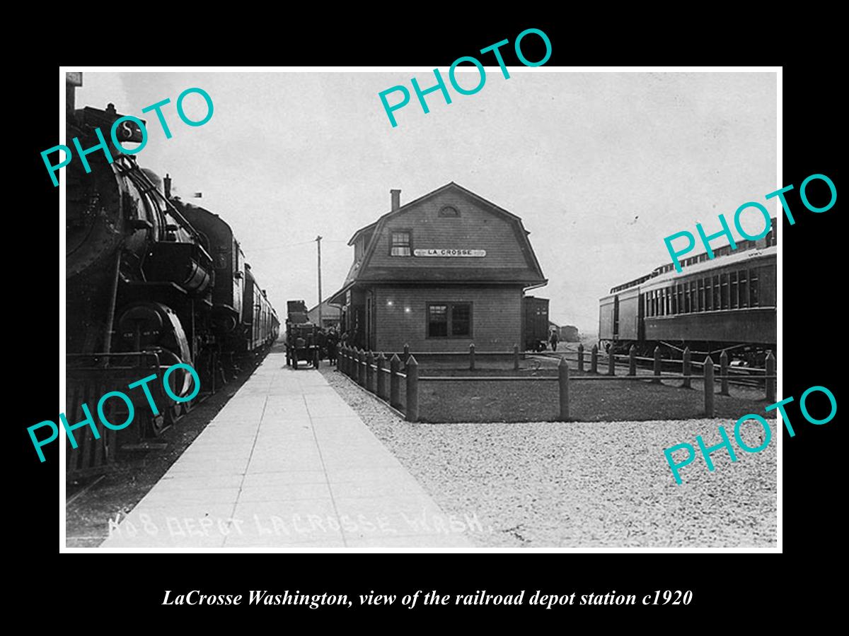 OLD LARGE HISTORIC PHOTO OF LACROSSE WASHINGTON THE RAILROAD DEPOT STATION c1920