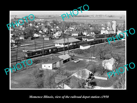 OLD LARGE HISTORIC PHOTO OF MOMENCE ILLINOIS, THE RAILROAD DEPOT STATION c1950