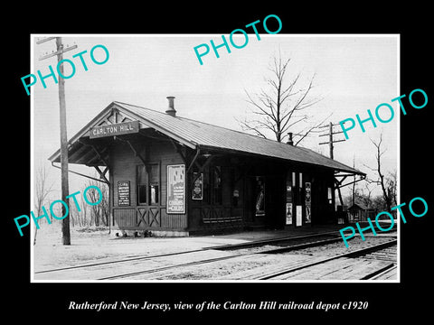 OLD LARGE HISTORIC PHOTO OF RUTHERFORD NEW JERSEY, THE C/H RAILROAD DEPOT c1920