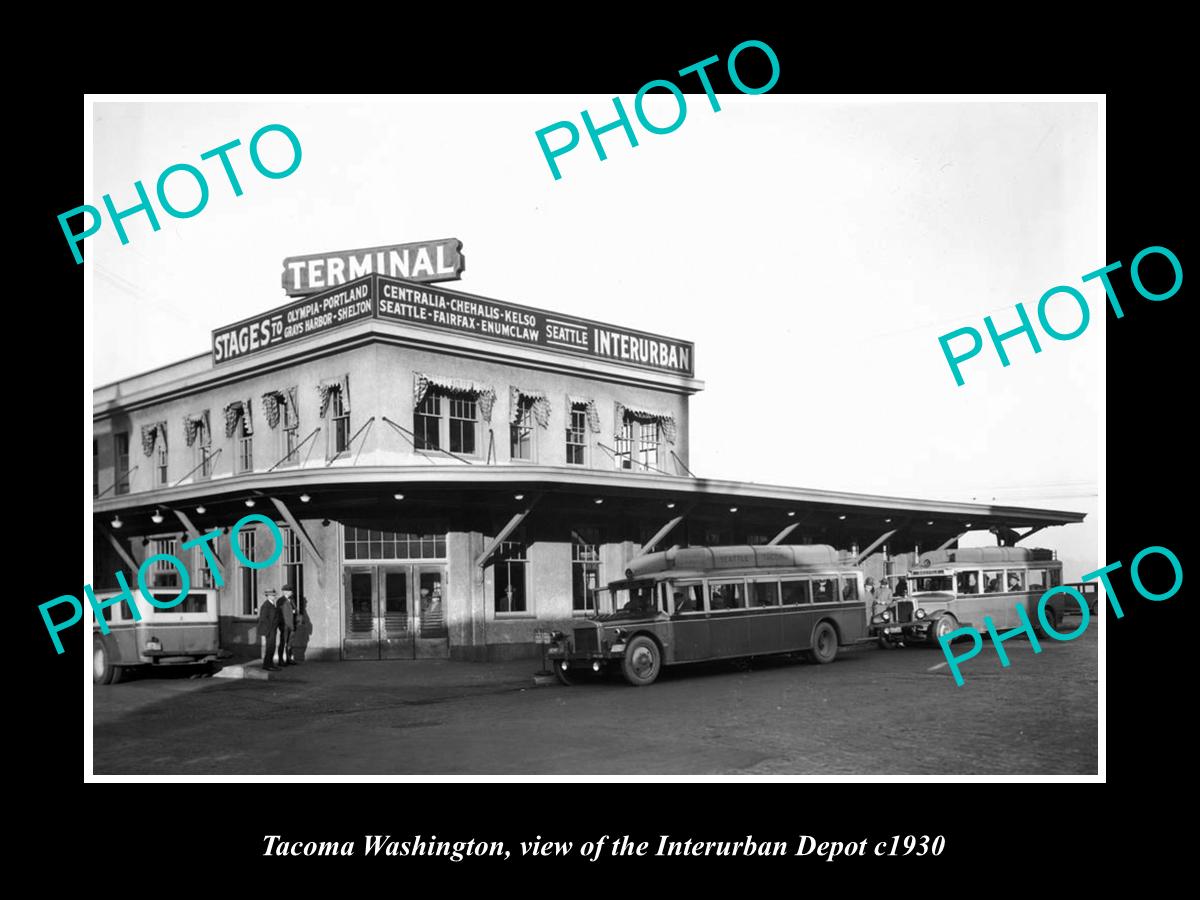 OLD LARGE HISTORIC PHOTO OF TACOMA WASHINGTON, THE INTERURBAN DEPOT c1930