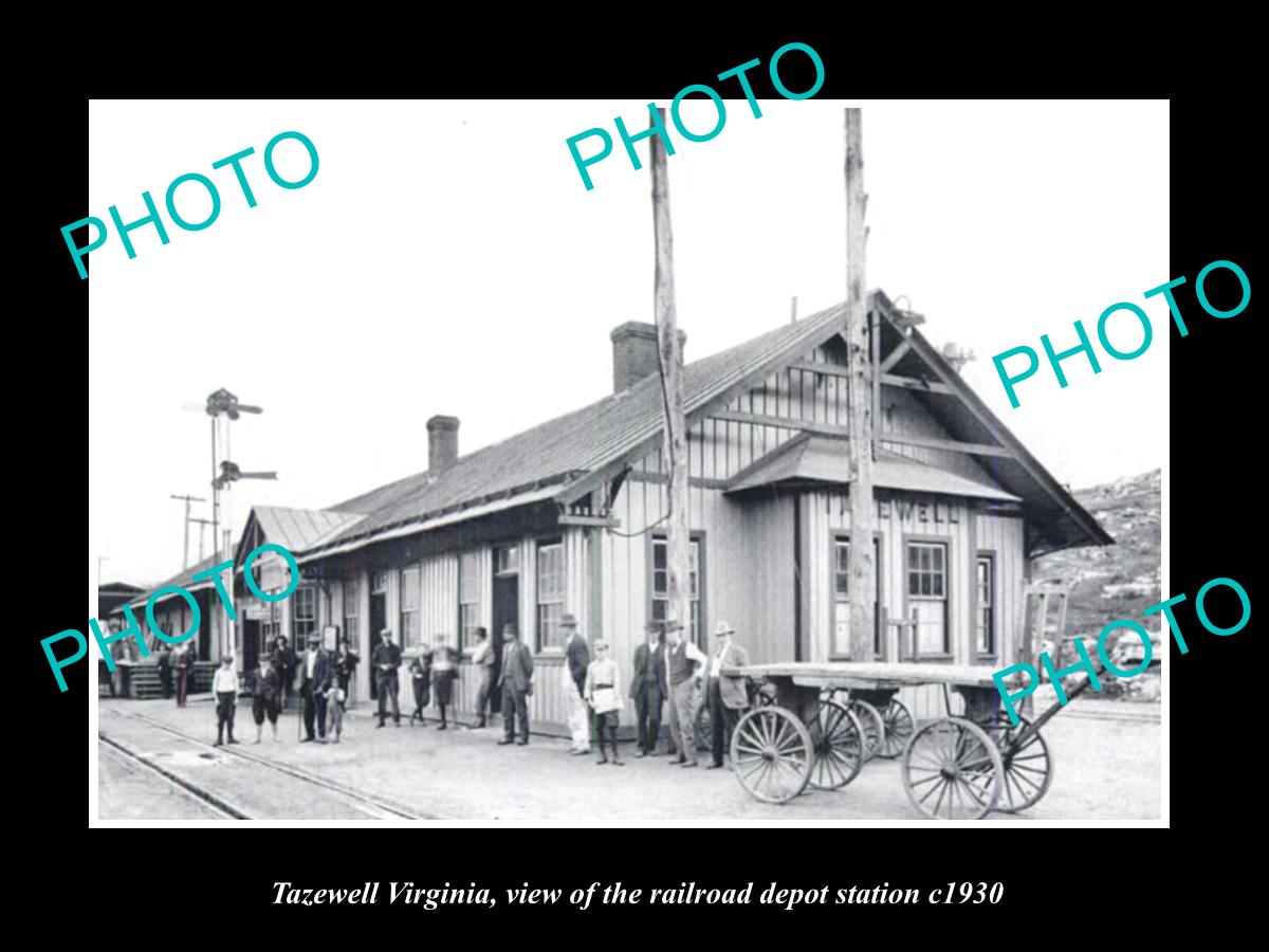 OLD LARGE HISTORIC PHOTO OF TAZEWELL VIRGINIA, THE RAILROAD DEPOT STATION c1930