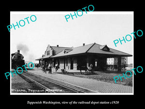 OLD LARGE HISTORIC PHOTO OF TOPPENISH WASHINGTON, RAILROAD DEPOT STATION c1920