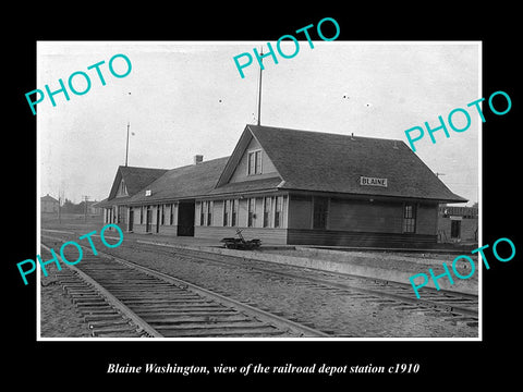 OLD LARGE HISTORIC PHOTO OF BLAINE WASHINGTON, THE RAILROAD DEPOT STATION c1910