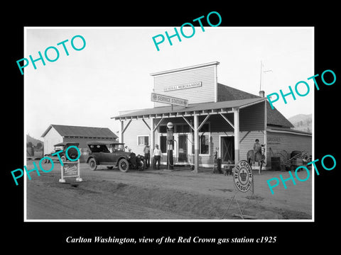 OLD LARGE HISTORIC PHOTO OF CARLTON WASHINGTON, THE RED CROWN GAS STATION c1925