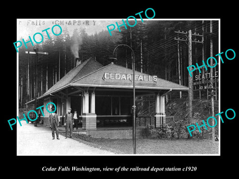 OLD LARGE HISTORIC PHOTO OF CEDAR FALLS WASHINGTON, THE RAILROAD DEPOT c1920