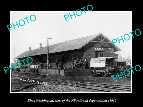 OLD LARGE HISTORIC PHOTO OF ELMA WASHINGTON, THE RAILROAD DEPOT STATION c1910