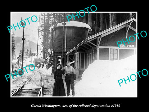 OLD LARGE HISTORIC PHOTO OF GARCIA WASHINGTON, THE RAILROAD DEPOT STATION c1910