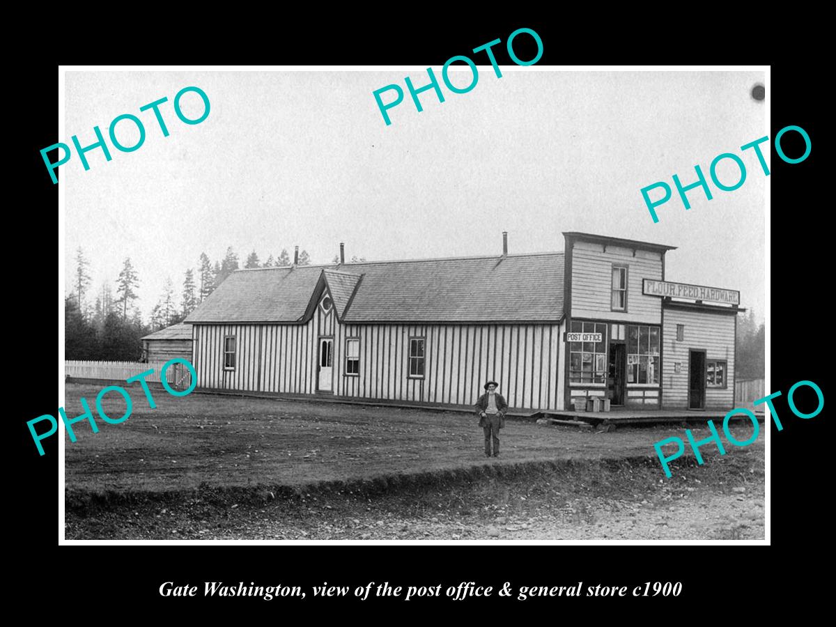 OLD LARGE HISTORIC PHOTO OF GATE WASHINGTON, THE POST OFFICE & STORE c1900