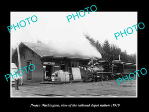 OLD LARGE HISTORIC PHOTO OF ILWACO WASHINGTON, THE RAILROAD DEPOT STATION c1910