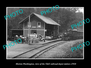 OLD LARGE HISTORIC PHOTO OF MORTON WASHINGTON, THE RAILROAD DEPOT STATION c1910