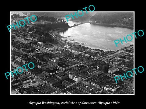 OLD LARGE HISTORIC PHOTO OF OLYMPIA WASHINGTON, AERIAL VIEW OF DOWNTOWN c1940