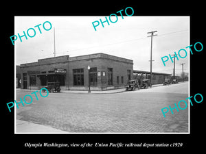 OLD LARGE HISTORIC PHOTO OF OLYMPIA WASHINGTON, THE UP RAILROAD DEPOT c1920