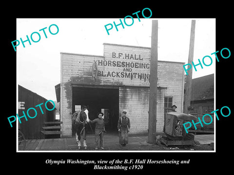 OLD LARGE HISTORIC PHOTO OF OLYMPIA WASHINGTON, THE HORSESHOEING BLACKSMITH 1920