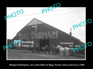 OLD LARGE HISTORIC PHOTO OF OLYMPIA WASHINGTON, THE BIG BARN HORSE STABLES c1900