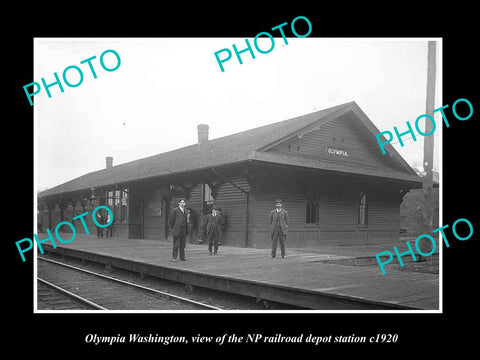 OLD LARGE HISTORIC PHOTO OF OLYMPIA WASHINGTON, THE RAILROAD DEPOT STATION c1920