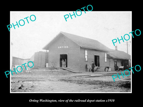 OLD LARGE HISTORIC PHOTO OF ORTING WASHINGTON, THE RAILROAD DEPOT STATION c1910