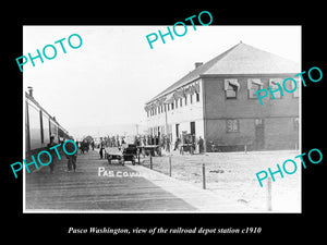 OLD LARGE HISTORIC PHOTO OF PACSO WASHINGTON, THE RAILROAD DEPOT STATION c1910