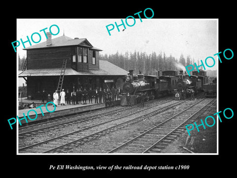 OLD LARGE HISTORIC PHOTO OF PE ELL WASHINGTON, THE RAILROAD DEPOT STATION c1900