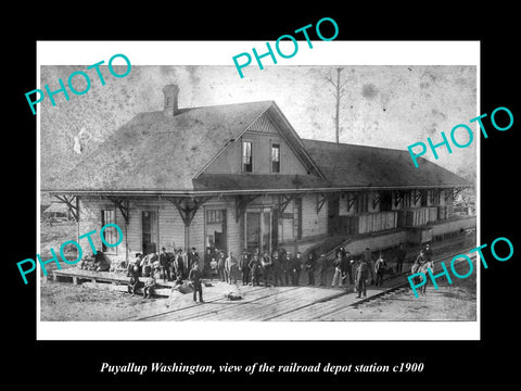 OLD LARGE HISTORIC PHOTO OF PUYALLUP WASHINGTON, THE RAILROAD DEPOT c1900