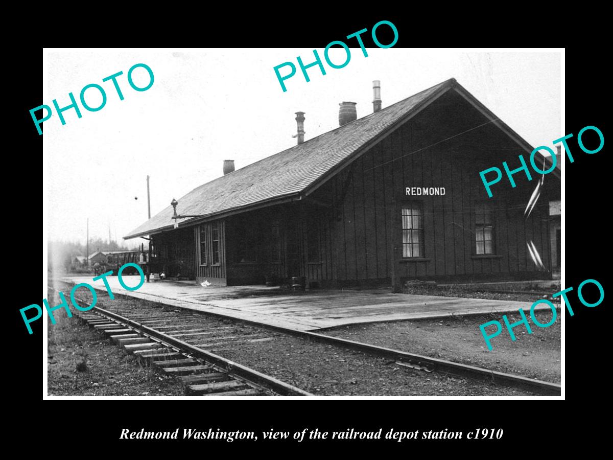 OLD LARGE HISTORIC PHOTO OF REDMOND WASHINGTON, THE RAILROAD DEPOT STATION c1910