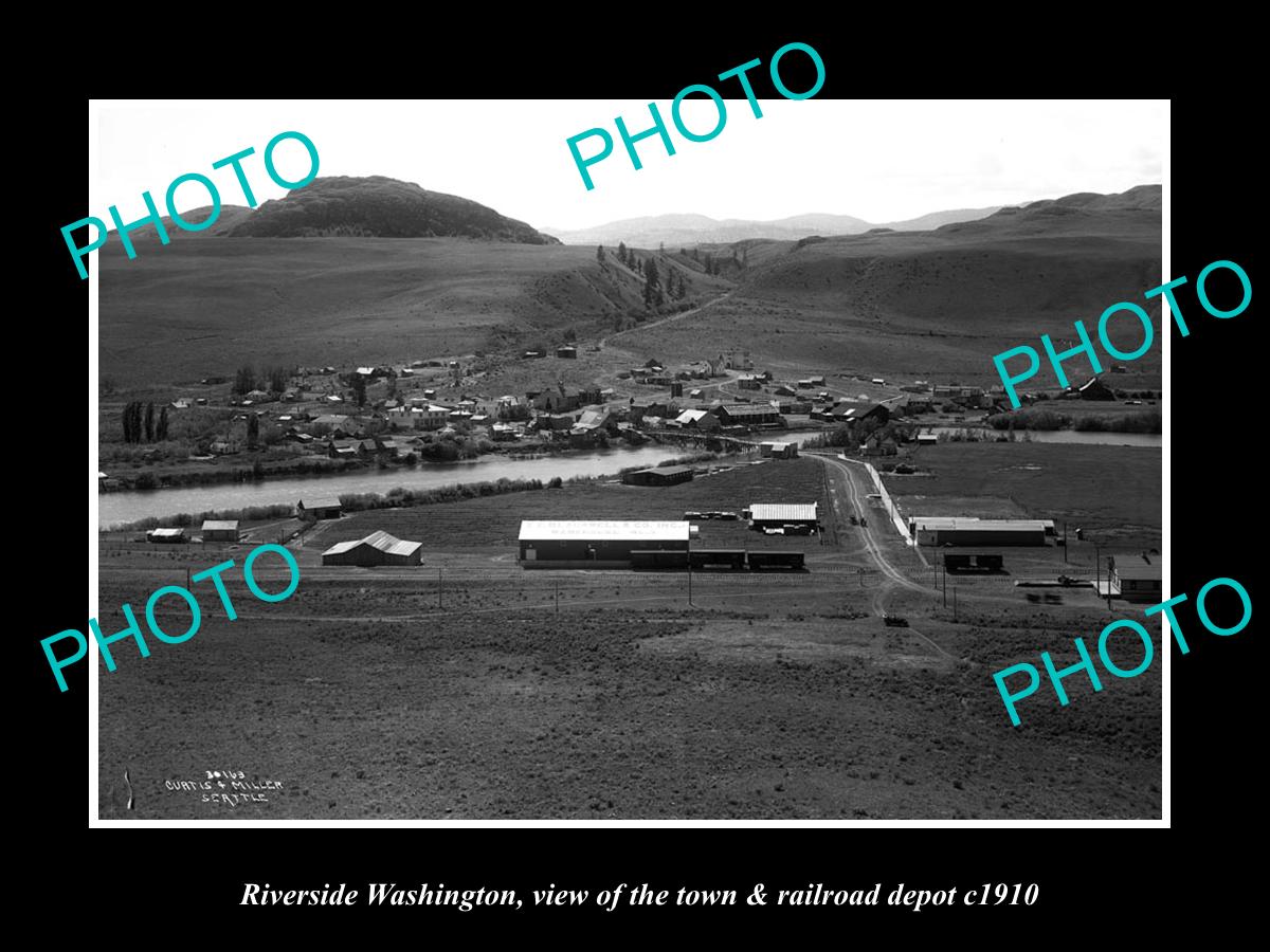 OLD LARGE HISTORIC PHOTO OF RIVERSIDE WASHINGTON, THE RAILROAD & TOWN c1910