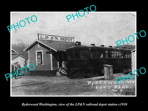 OLD LARGE HISTORIC PHOTO OF RYDERWOOD WASHINGTON, RAILROAD DEPOT STATION c1910