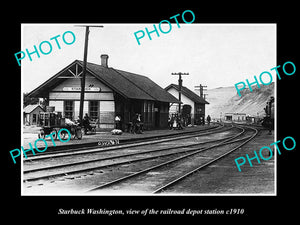 OLD LARGE HISTORIC PHOTO OF STARBUCK WASHINGTON, THE RAILROAD DEPOT STATION 1910