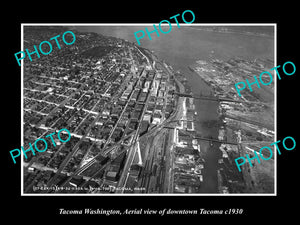 OLD LARGE HISTORIC PHOTO OF TACOMA WASHINGTON, AERIAL VIEW OF DOWNTOWN c1930