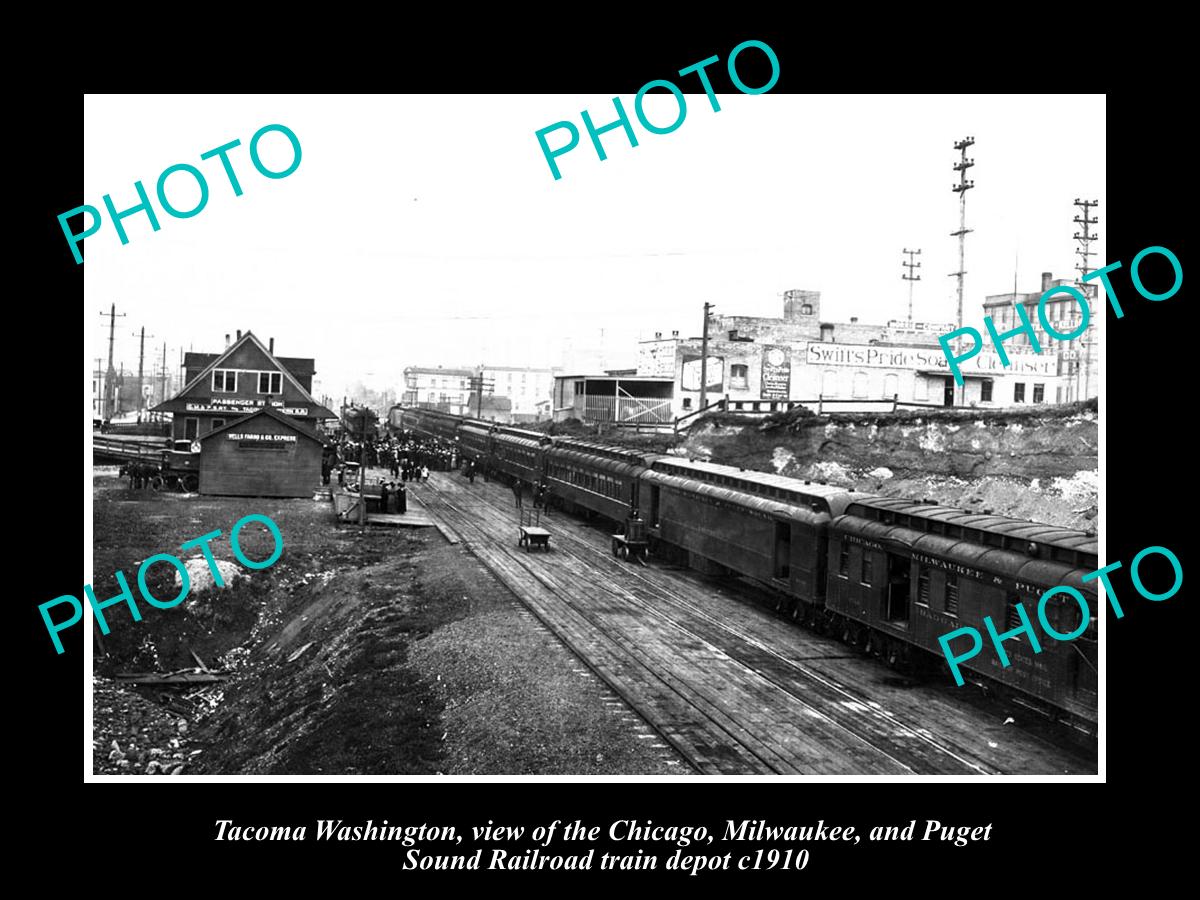 OLD LARGE HISTORIC PHOTO OF TACOMA WASHINGTON, THE CM&PS RAILROAD DEPOT c1910