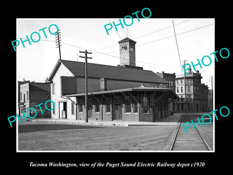 OLD LARGE HISTORIC PHOTO OF TACOMA WASHINGTON, PS ELECTRIC RAILROAD DEPOT c1920