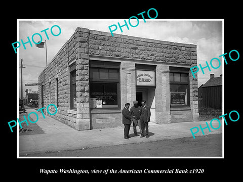 OLD LARGE HISTORIC PHOTO OF WAPATO WASHINGTON, THE AMERICAN COMMERCIAL BANK 1920