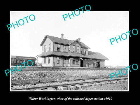 OLD LARGE HISTORIC PHOTO OF WILBUR WASHINGTON, THE RAILROAD DEPOT STATION c1910