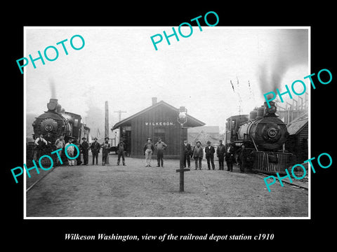 OLD LARGE HISTORIC PHOTO OF WILKESON WASHINGTON, RAILROAD DEPOT STATION c1910 2