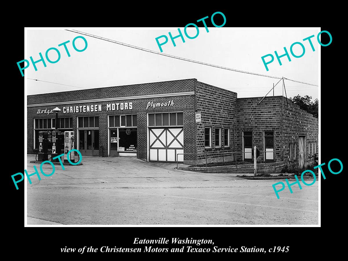 OLD LARGE HISTORIC PHOTO OF EATONVILLE WASHINGTON, CHRISTENSEN MOTOR GARAGE 1945