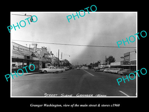 OLD LARGE HISTORIC PHOTO OF GRANGER WASHINGTON, THE MAIN STREET & STORES c1960