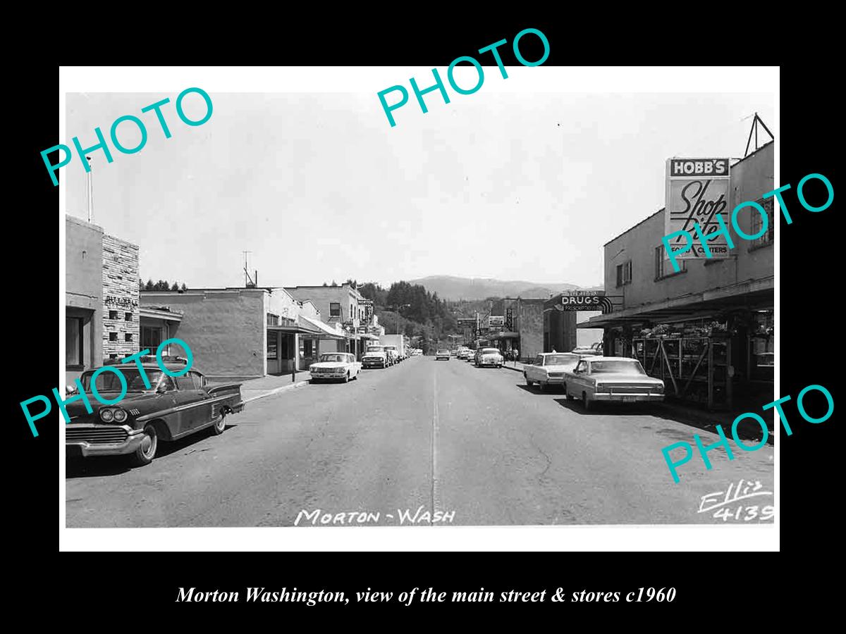 OLD LARGE HISTORIC PHOTO OF MORTON WASHINGTON, THE MAIN STREET & STORES c1960