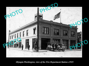 OLD LARGE HISTORIC PHOTO OF OLYMPIA WASHINGTON, THE FIRE DEPARTMENT STATION 1925