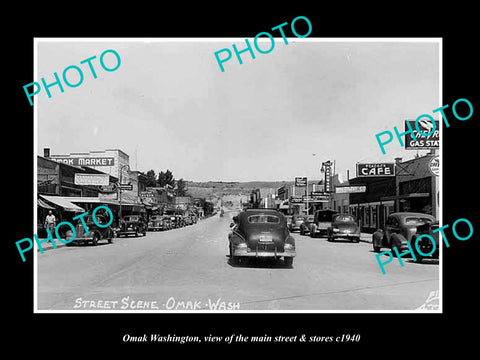 OLD LARGE HISTORIC PHOTO OF OMAK WASHINGTON, THE MAIN STREET & STORES c1940