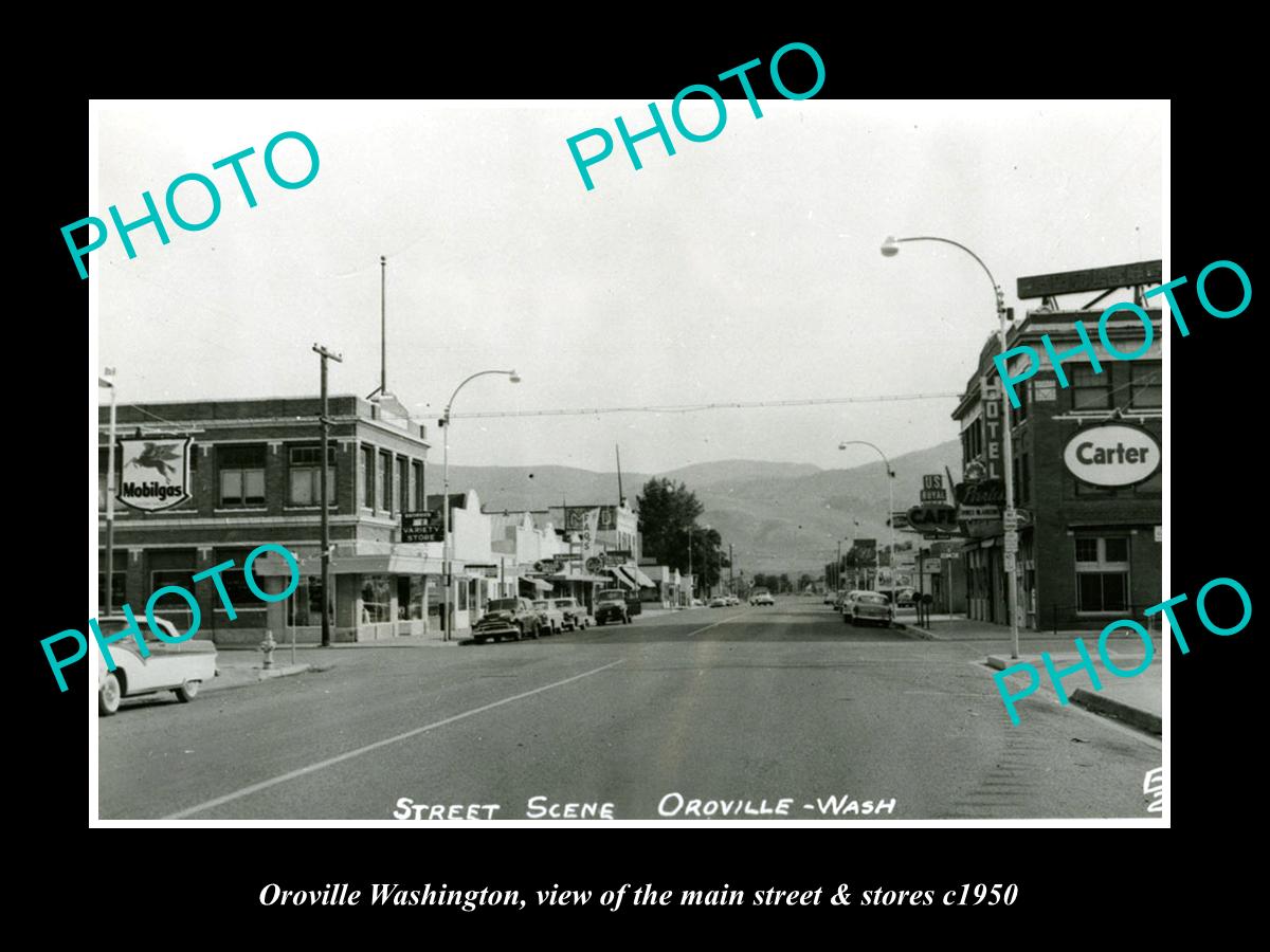 OLD LARGE HISTORIC PHOTO OF OROVILLE WASHINGTON, THE MAIN STREET & STORES c1950