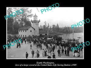 OLD LARGE HISTORIC PHOTO OF SEATTLE WASHINGTON, THE US LIFE SAVING STATION c1909