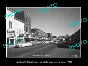 OLD LARGE HISTORIC PHOTO OF SNOHOMISH WASHINGTON, THE MAIN St & STORES c1960