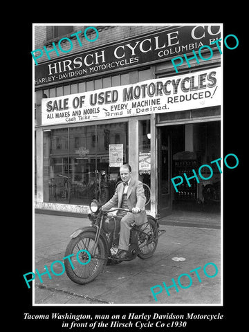 OLD LARGE HISTORIC PHOTO OF TACOMA WASHINGTON, THE HARLEY DAVIDSON STORE c1930