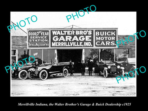 OLD LARGE HISTORIC PHOTO OF MERRILLVILLE INDIANA, WALTER Bros MOTOR GARAGE 1925