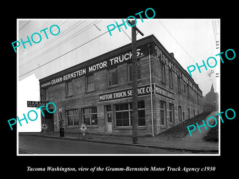 OLD LARGE HISTORIC PHOTO OF TACOMA WASHINGTON, THE GB MOTOR TRUCK AGENCY c1930