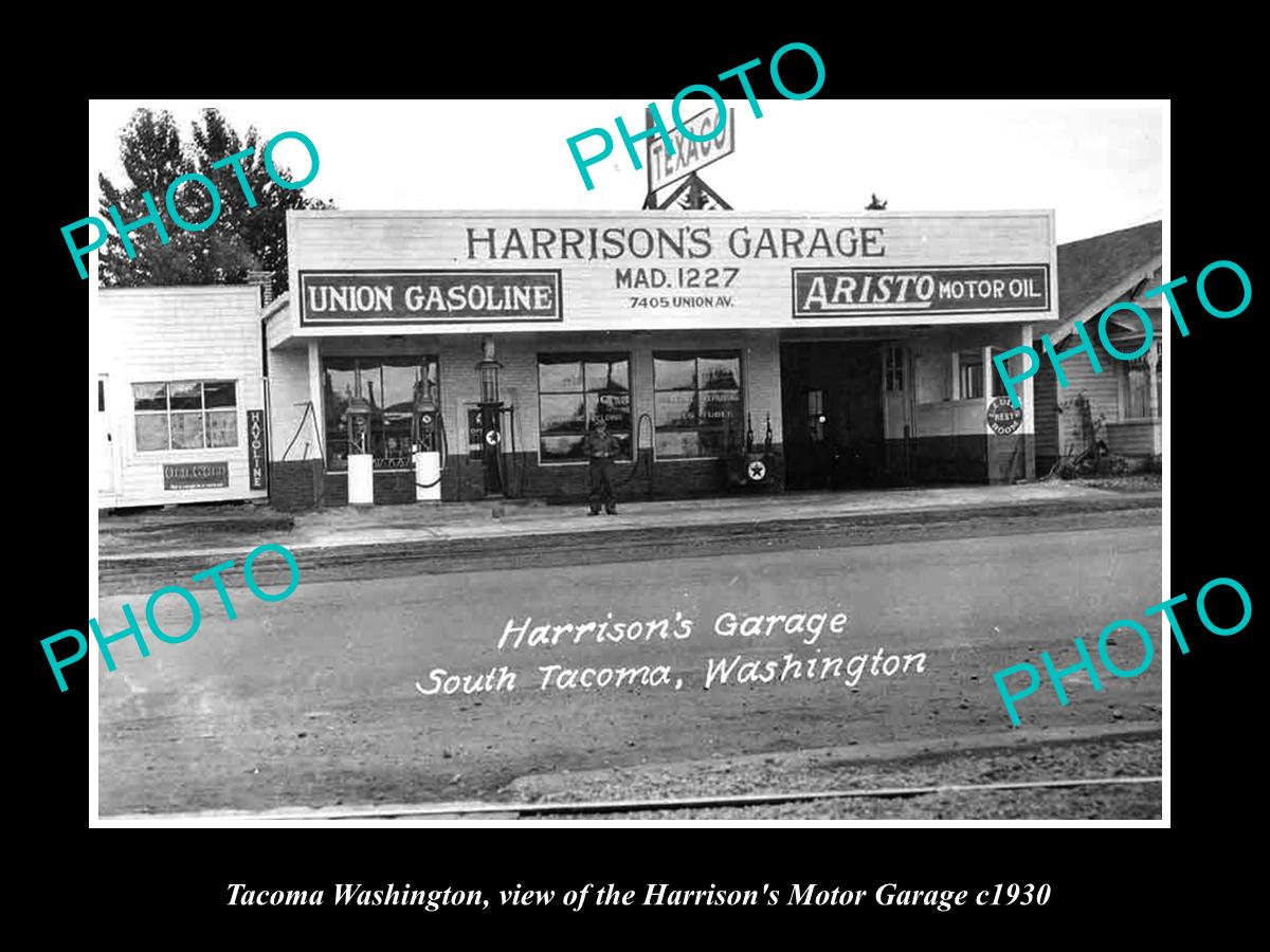 OLD LARGE HISTORIC PHOTO OF TACOMA WASHINGTON, THE HARRISON MOTOR GARAGE c1930