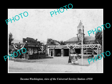 OLD LARGE HISTORIC PHOTO OF TACOMA WASHINGTON, UNIVERSAL SERVICE STATION c1930