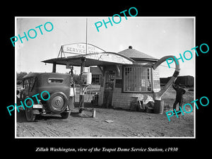 OLD LARGE HISTORIC PHOTO OF ZILLAH WASHINGTON, THE TEAPOT DOME GAS STATION c1930