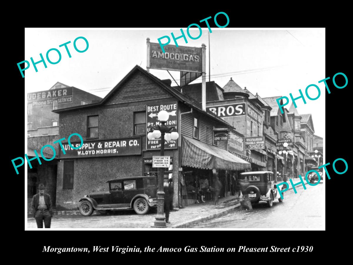 OLD LARGE HISTORIC PHOTO OF MORGANTOWN WEST VIRGINIA, AMOCO GAS STATION c1930