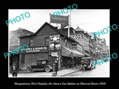 OLD LARGE HISTORIC PHOTO OF MORGANTOWN WEST VIRGINIA, AMOCO GAS STATION c1930